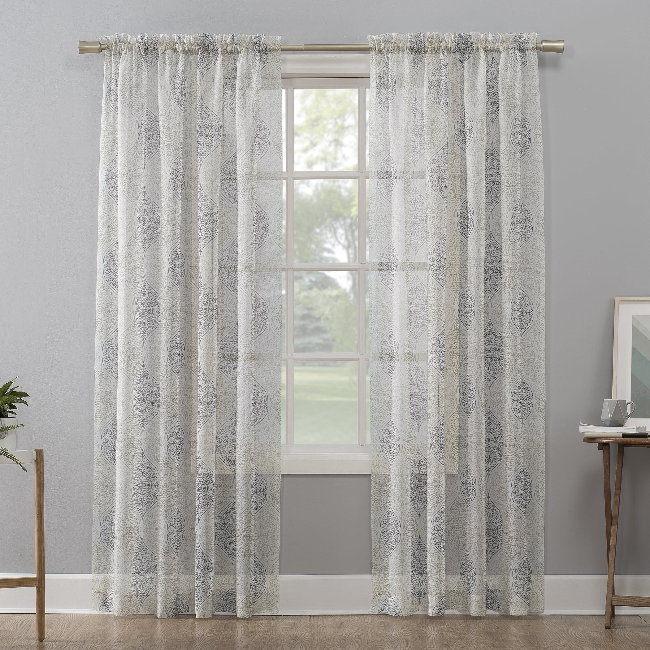 Mainstays Marjorie Sheer Voile Curtain, Single Panel, 59' x 95', Off-White/Blue