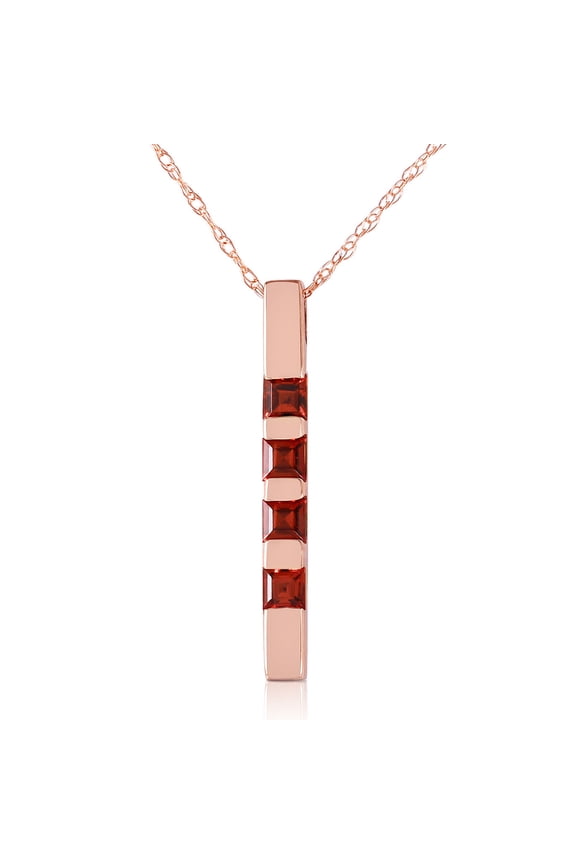 14k Rose Gold 18" Vertical Bar Necklace with Princess-cut Natural Garnets