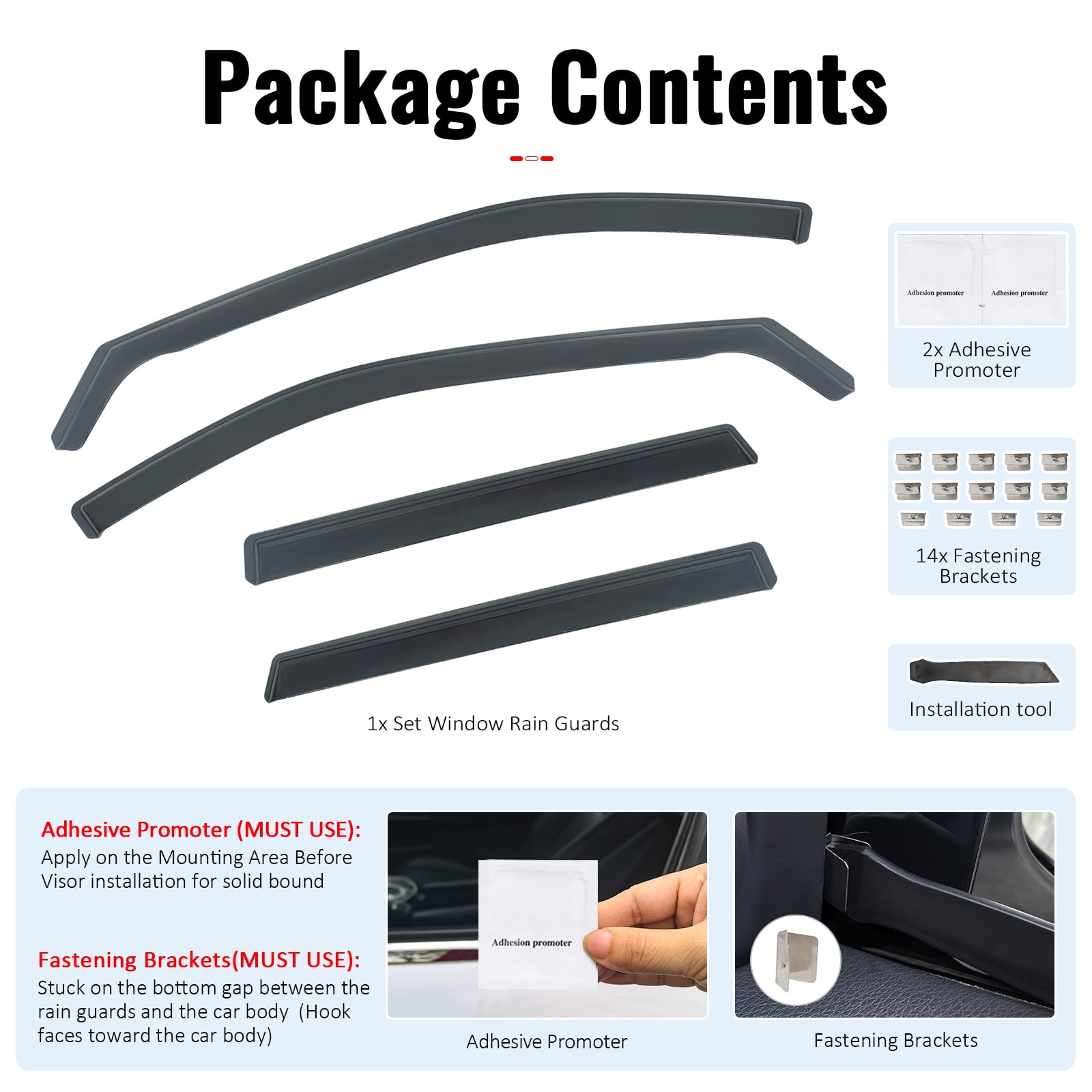 Ikon Motorsports In-Channel Window Visors Sun Shades Vent Rain Sun Shade Guards Side Deflectors for 2021-2026 Nissan Rogue Black PC Polycarbonate 4PCS