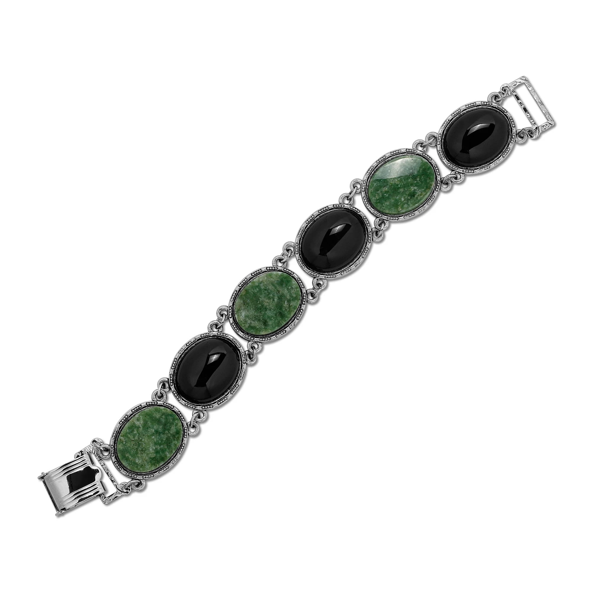 1928 Jewelry Onyx Jade Semi Precious Link Bracelet