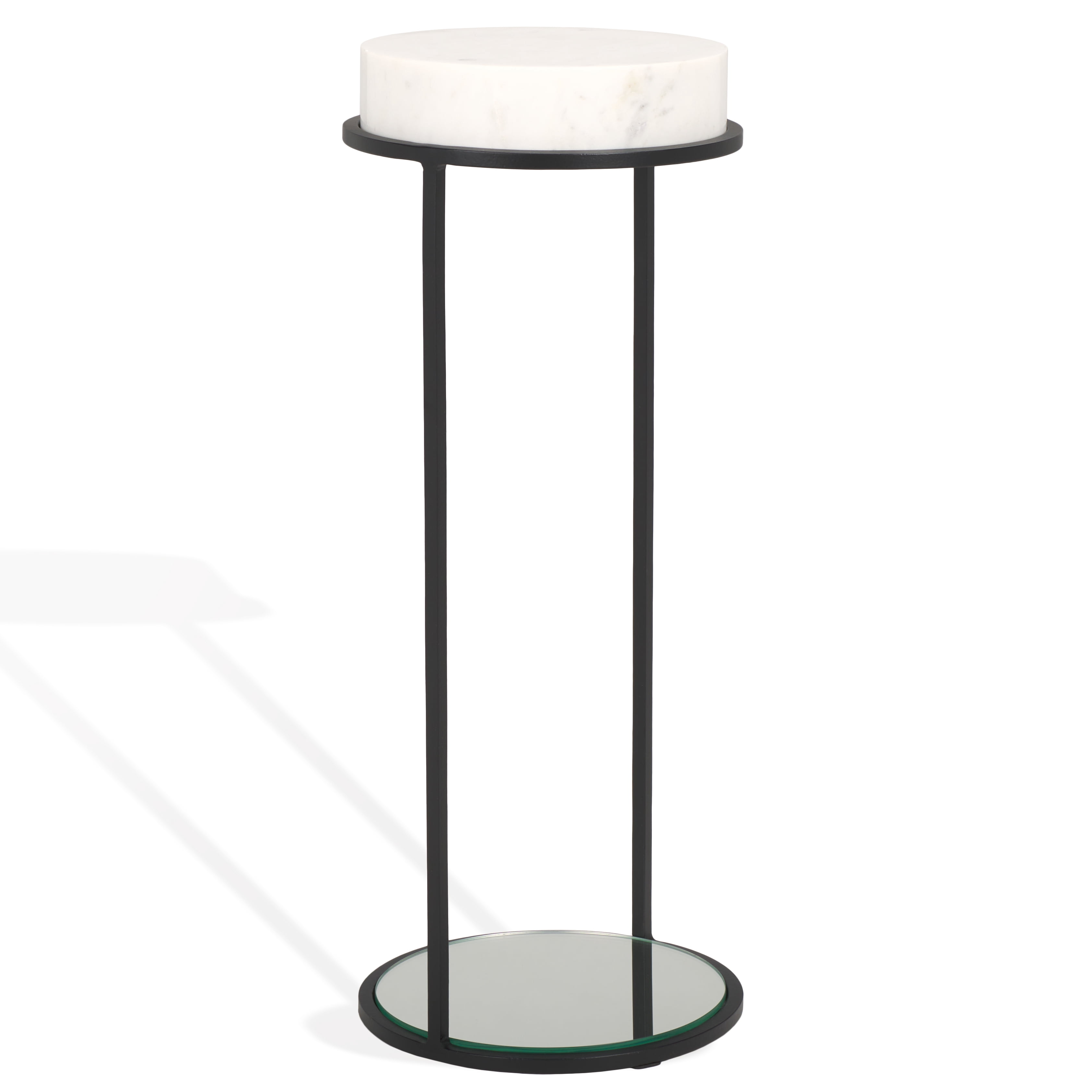 Safavieh Couture Jennibelle Marble and Mirror Round End Table, Black/White