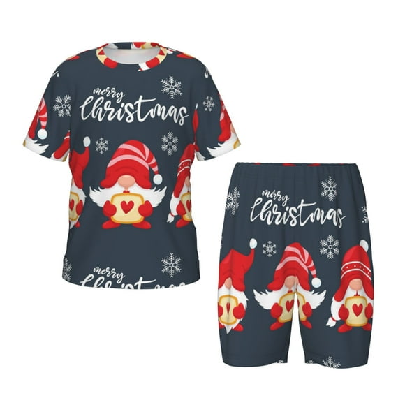 Balery Three Cute Christmas Gnomes Conjunto de Pijama Infantil de Manga Corta con Estampado – Ropa de Dormir de Algodón Suave-Small