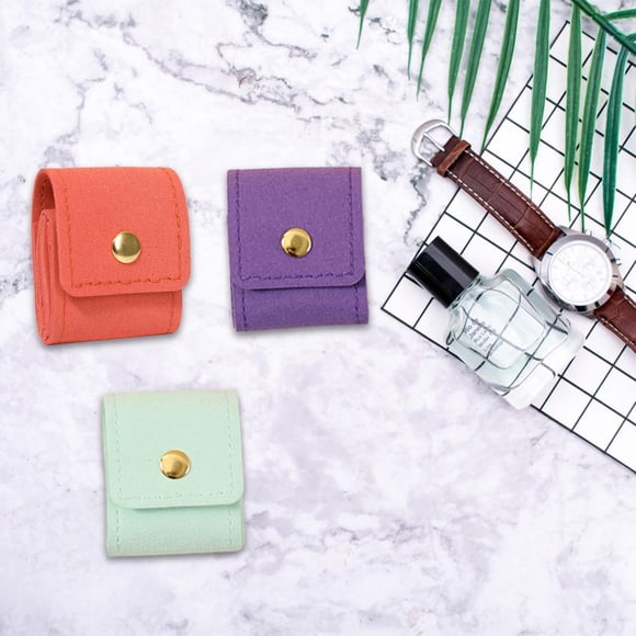 3 mini bolsas organizadoras de para joyas con estuche con hebilla, bolsa enrollable para pendientes, anillos, cadenas y pulseras. Naranja morado verde
