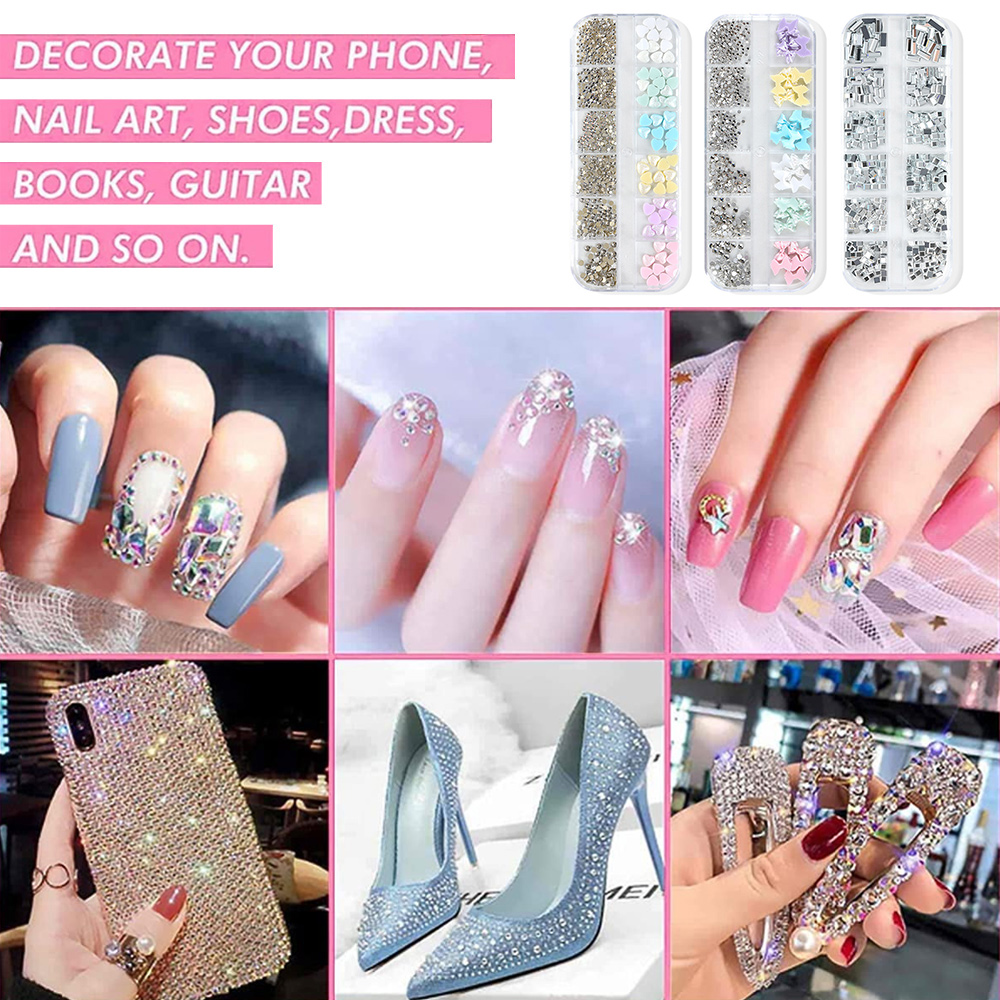 AMANDELIZABE 1 Pièce Perle Plat Diamant – Nail Art Blanc – Bijou Semi-circulaire – Accessoire Manucure