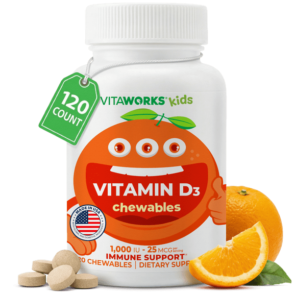 Vitaworks Kids Vitamin D 1000 IU, Dietary Supplement for Immune Support, 120 Chewables