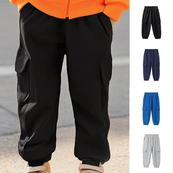 ATOGUTA Cargo Pants Boys Size 2T-7 Elastic Waist Athletic Joggers for Running Sports Outdoor School Uniform Black