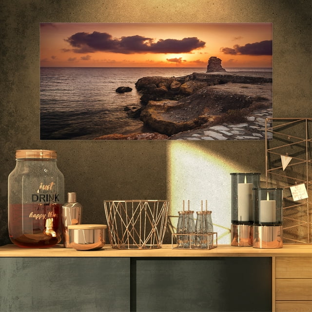 Beach Sunset with Ancient Ruins - Oversized Beach Canvas Artwork