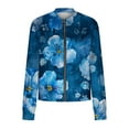 thumbnail image 4 of Womens Full Zip Bomber Jackets with Pockets Floral Print Long Sleeve Casual Fall Coat Outerwear Lightweight (2XL, Blue 01), 4 of 7