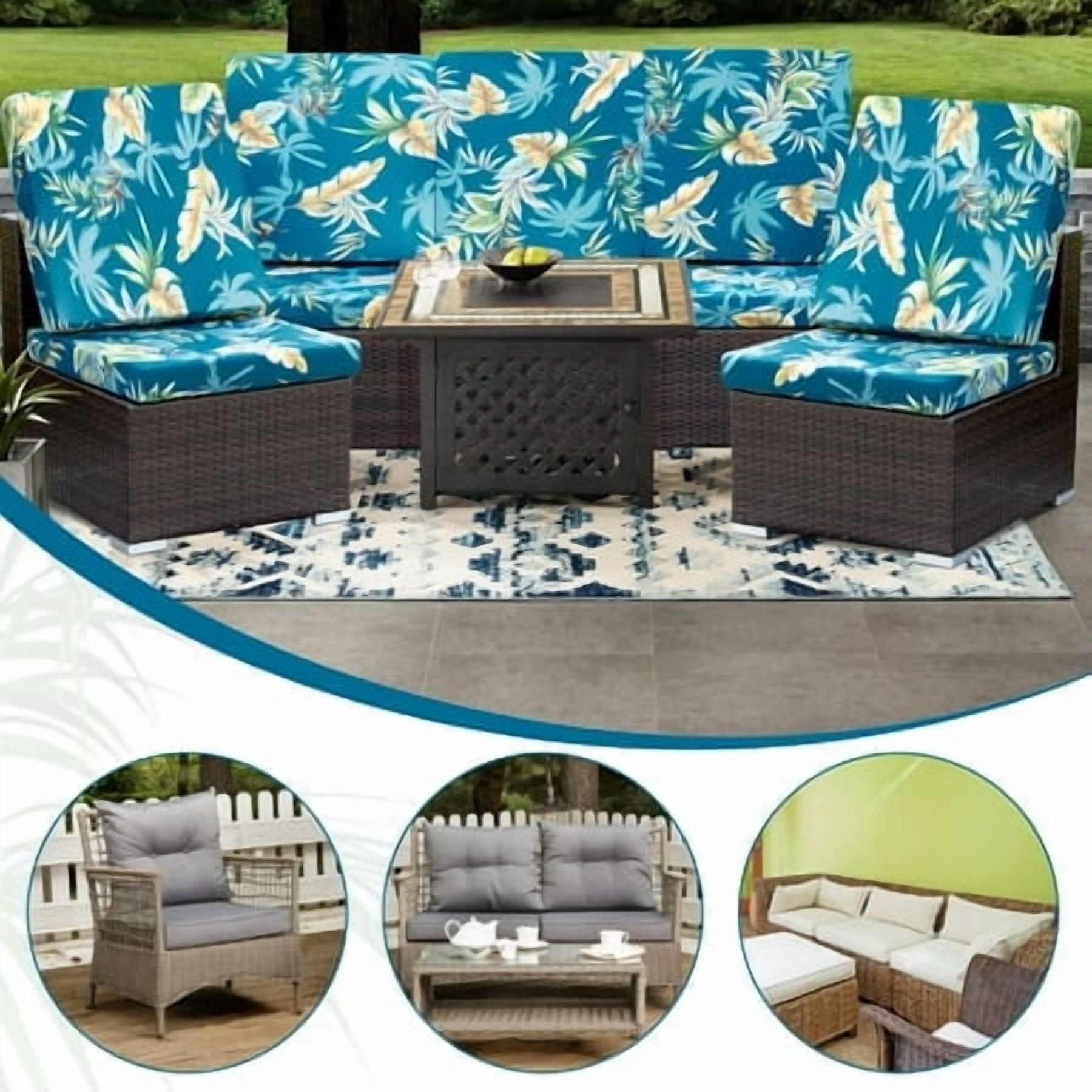 SHANNA 8 Pack Printed Patio Stretch Sofa Cushion Covers, Floral Pattern Outdoor Sofa Cushion Covers, Replacement Washable Couch Chair Cushion Covers Porch Patio Furniture Protector