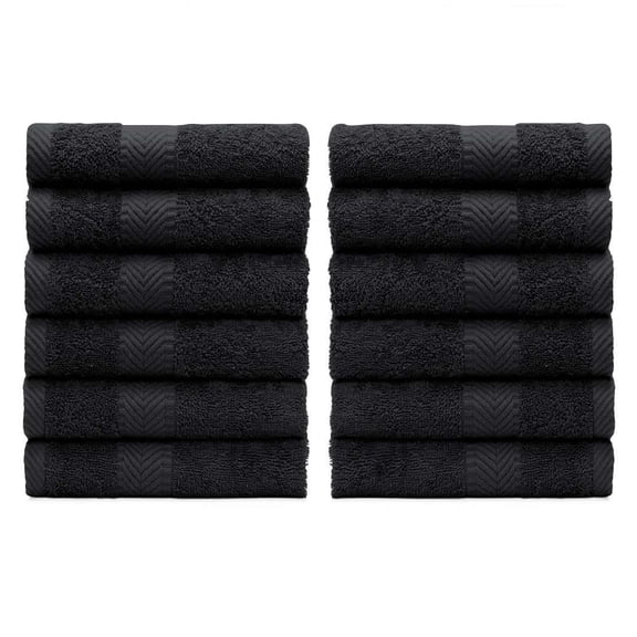 Washcloths Set of 12, 100% Cotton Terry Face Cloths, 13 x 13 in, Black