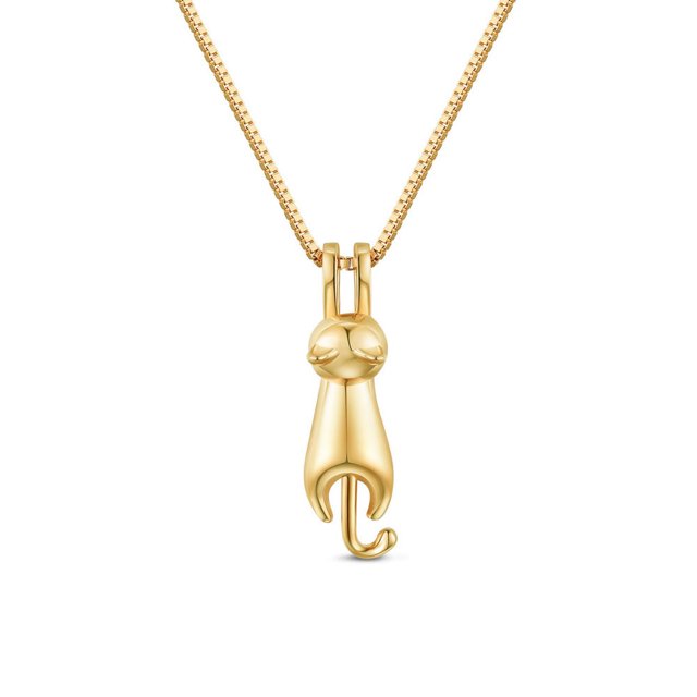 Collier Pendentif Chaton en Argent Sterling 925 avec Chat Doré 15,7 Pouces (40cm)