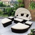 thumbnail image 6 of Clearance!Outdoor rattan daybed sunbed with Retractable Canopy Wicker Furniture, Round Outdoor Sectional Sofa Set,Wicker Furniture Clamshell Seating with Washable Cushions, Backyard, Porch, Beige, 6 of 8