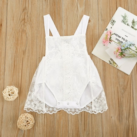 

Puloru Baby Suspender Romper Lace Splicing Sleeveless Backless Jumpsuit