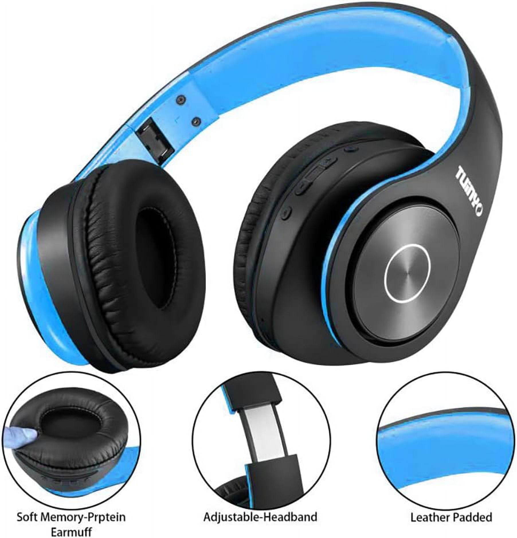 TUINYO Bluetooth Headphones Wireless,Over Ear Stereo Wireless Headset 35H  Playtime with deep bass, Soft Memory-Protein Earmuffs, Built-in Mic Wired