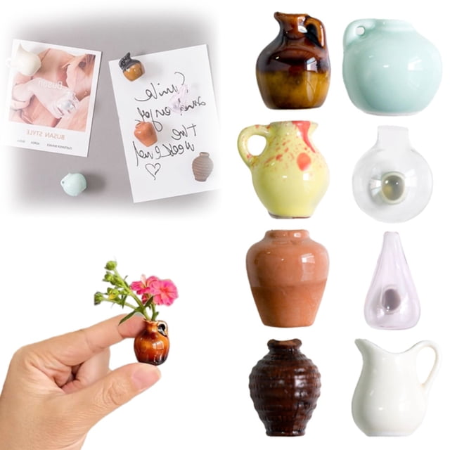 WRXMIJNHGSA Autocollants 8 Pcs Mini Aimants Vase 2024 Nouveau Mini Vase en Céramique Aimants Décoratifs Vase en Céramique Autocollant Réfrigérateur Accessoires de Cuisine Design Créatif Mini Vase en Céramique Aimant