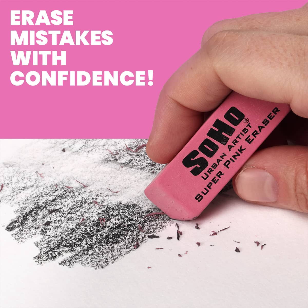 SoHo Urban Artist Super Pink Eraser for Drawing & Sketching - 50-Pack,  Latex-Free PVC-Free Rubber Eraser for Graphite Pencil, Clean Smudge-Free Erasing for Artists, Drafting & Illustration