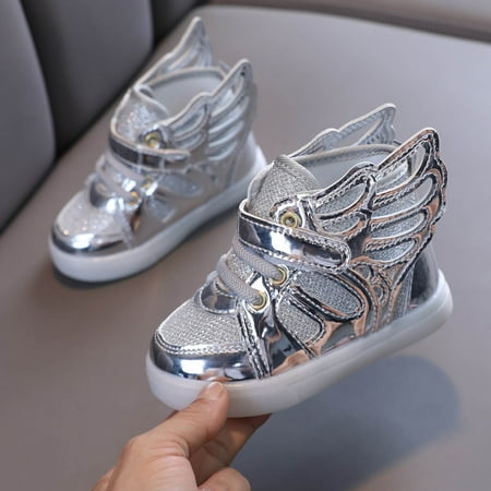 

Cathalem Canvas Shoes for Toddlers Boys Light Children Baby Girls Sport Luminous Shoes Bling Kids Led Baby Shoes Baby Non Slip Silver 4.5-5Years