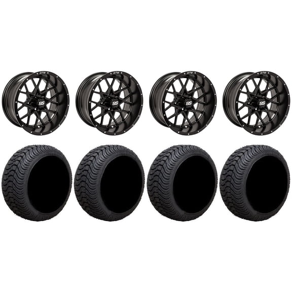 GTW Vortex 2 14" Golf Cart Wheels Black 205x30 Cruze Tires E-Z-GO & Club Car