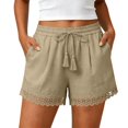 thumbnail image 2 of Tumotour Plus Size Summer Linen Shorts for Women'S Solid Lace Elastic Waist Drawstring Tassel Casual Summer Board Shorts Lightweight Wide-Leg Beach Shorts with Pockets, 2 of 8