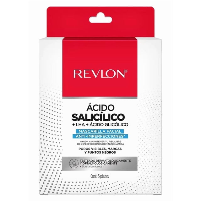 Revlon Kit De 5 Mascarillas Facial Con Acido Salicilico + LHA + Acido Glicolico Anti-imperfecciones