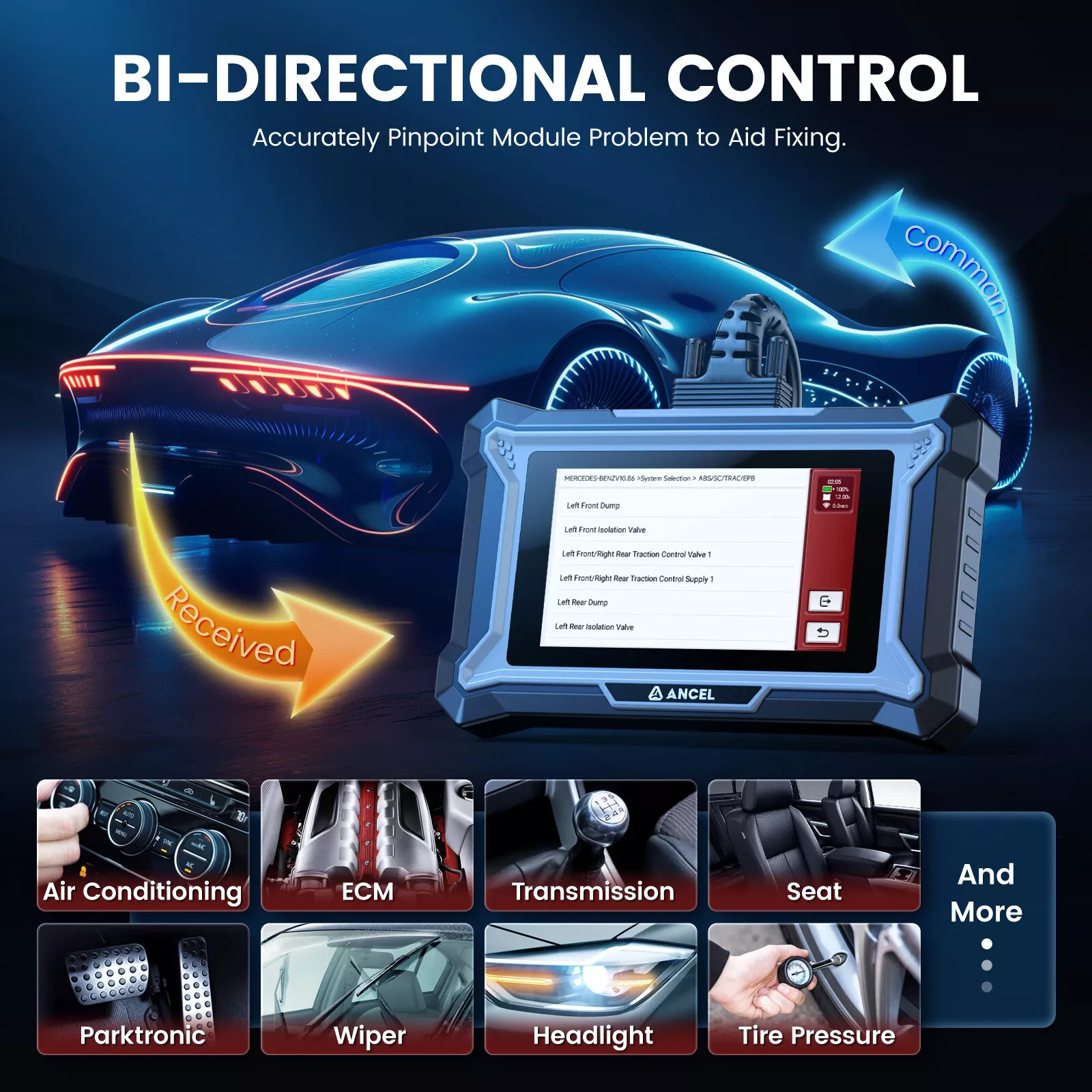 ANCEL OBD2 Scanner Diagnostic Tool for Benz Maybach, Full System Bidirectional Scan Tool with 30+ Resets, ABS Bleeding, Gearbox Learn, Battery Match, SAS, Oil Reset, AutoVin, Lifetime Free Update