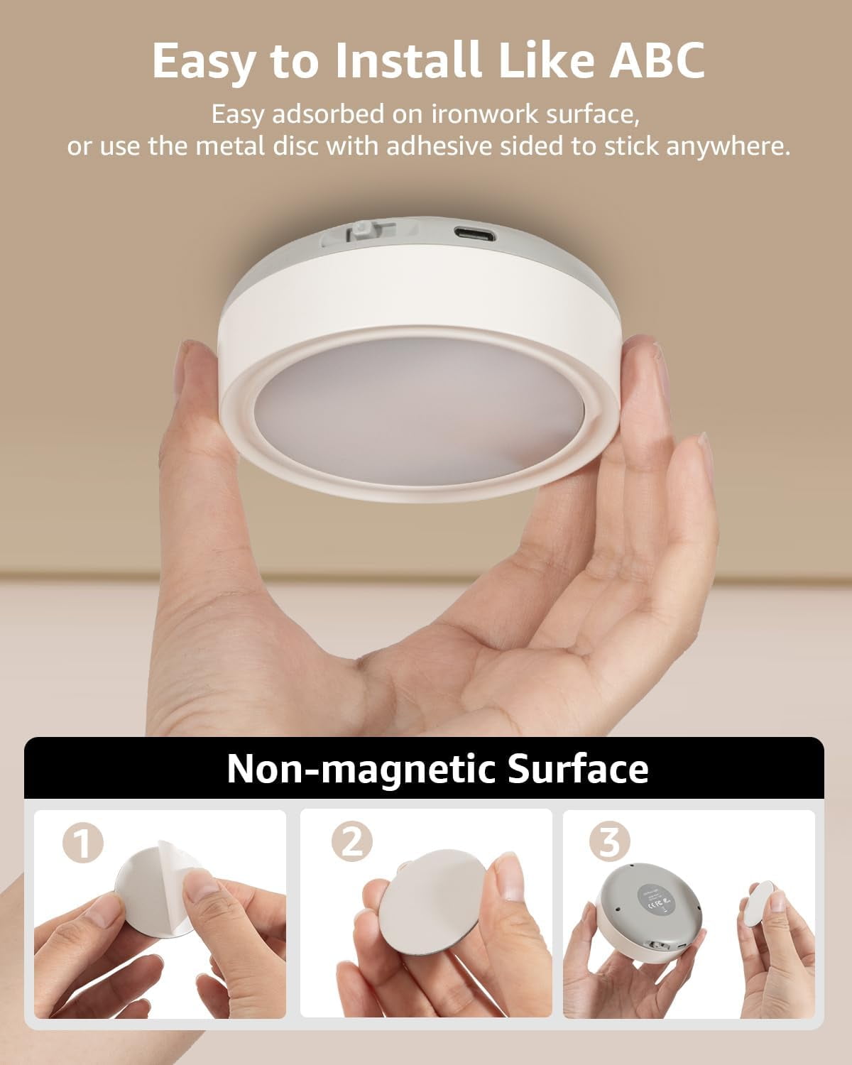 SONGAUN Rechargeable Puck Lights with Remote Control, 1600mAh Spot Lights Battery Push Light Stick On for Under Cupboard Wireless USB Charge LED Kitchen Cabinet Lighting Magnetic Touch Light