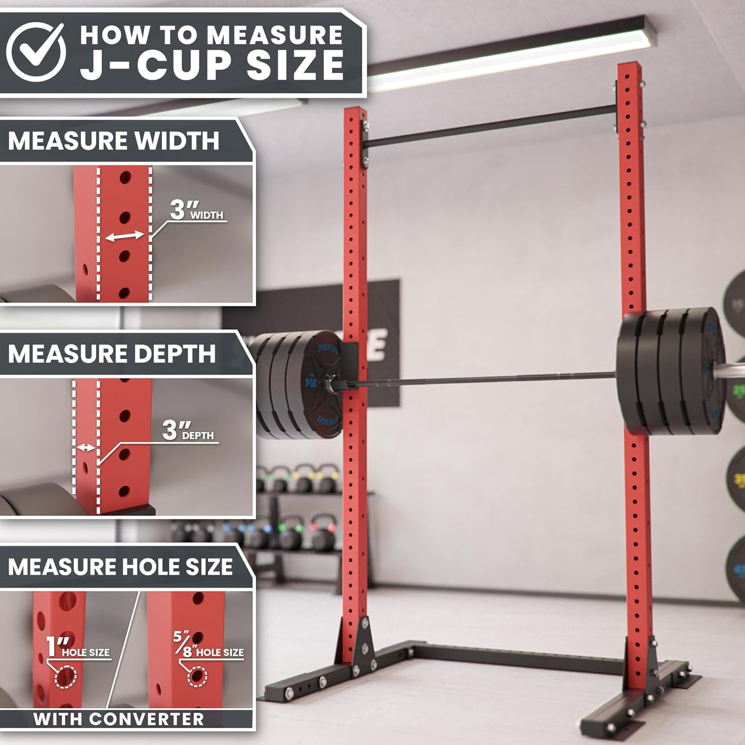 J-Hooks for Power and Squat Racks - 750 LB Capacity, 3.4 Inch Shelf, Compatible with 2x3 and 3x3 Racks