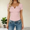 thumbnail image 4 of UAMVSH Womens Short Sleeve Tops Lace Patchwork Crewneck T-Shirt Casual Summer Slim Fit Henley Shirts Going Out Outfits, 4 of 5