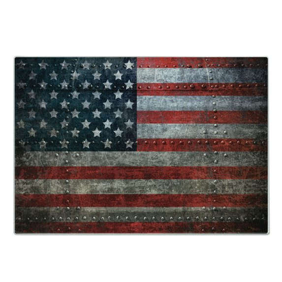 American Flag Cutting Board, Royalty Flag Textured US Backdrop on Damaged Board Plate Design Art Print, Decorative Tempered Glass Cutting and Serving Board, Small Size, Red Grey, by Ambesonne