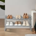 thumbnail image 4 of Mainstays Two-Tier Stackable Shoe Rack, Mesh Silver Shelves with Brown Wood Frame, Stackable, 4 of 9