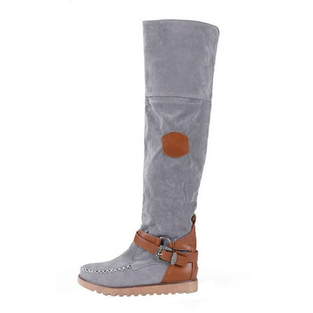 

Gzztg Women S Shoes Round Toe Fashion Boots Casual Belt Buckle Low Heel Flat Women