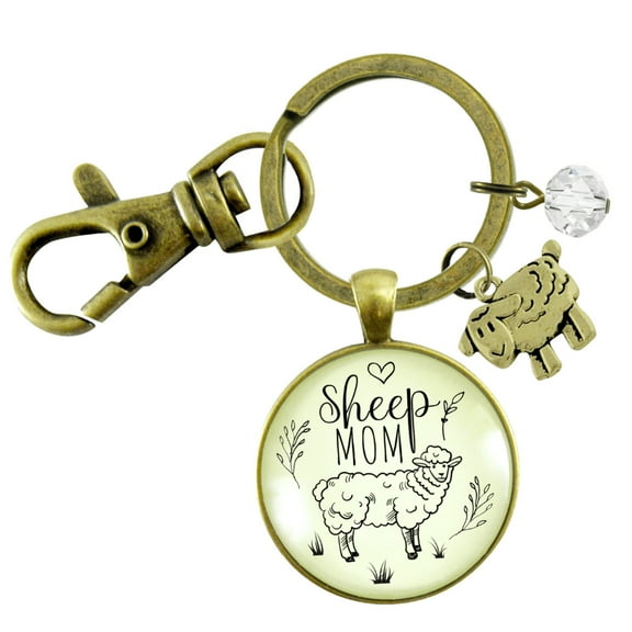 Sheep Mom Keychain Farm Animal Vintage Style Quote Jewelry