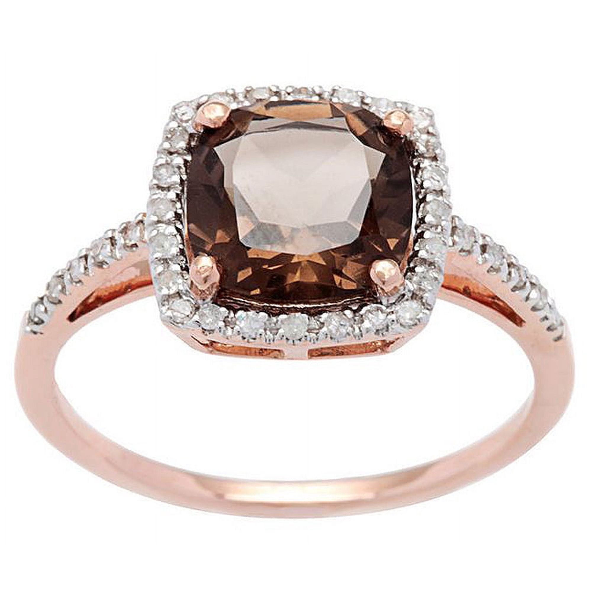 10k Rose Gold Cushion Smoky Quartz and Diamond Halo Ring
