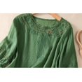 thumbnail image 5 of Women's 2 Piece Set, Embroidered Round Neck Top and Wide Leg Pants, Cotton Linen Matching Outfit for Casual Wear, Daily Outfits, Vacation, and Lounge-Green, 5 of 7