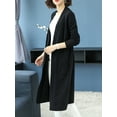 thumbnail image 2 of Womens Open Front Knit Long Sleeve Slits Drape Duster Coat Cardigan Sweater with Pockets, Black Side Slit, 2 of 5