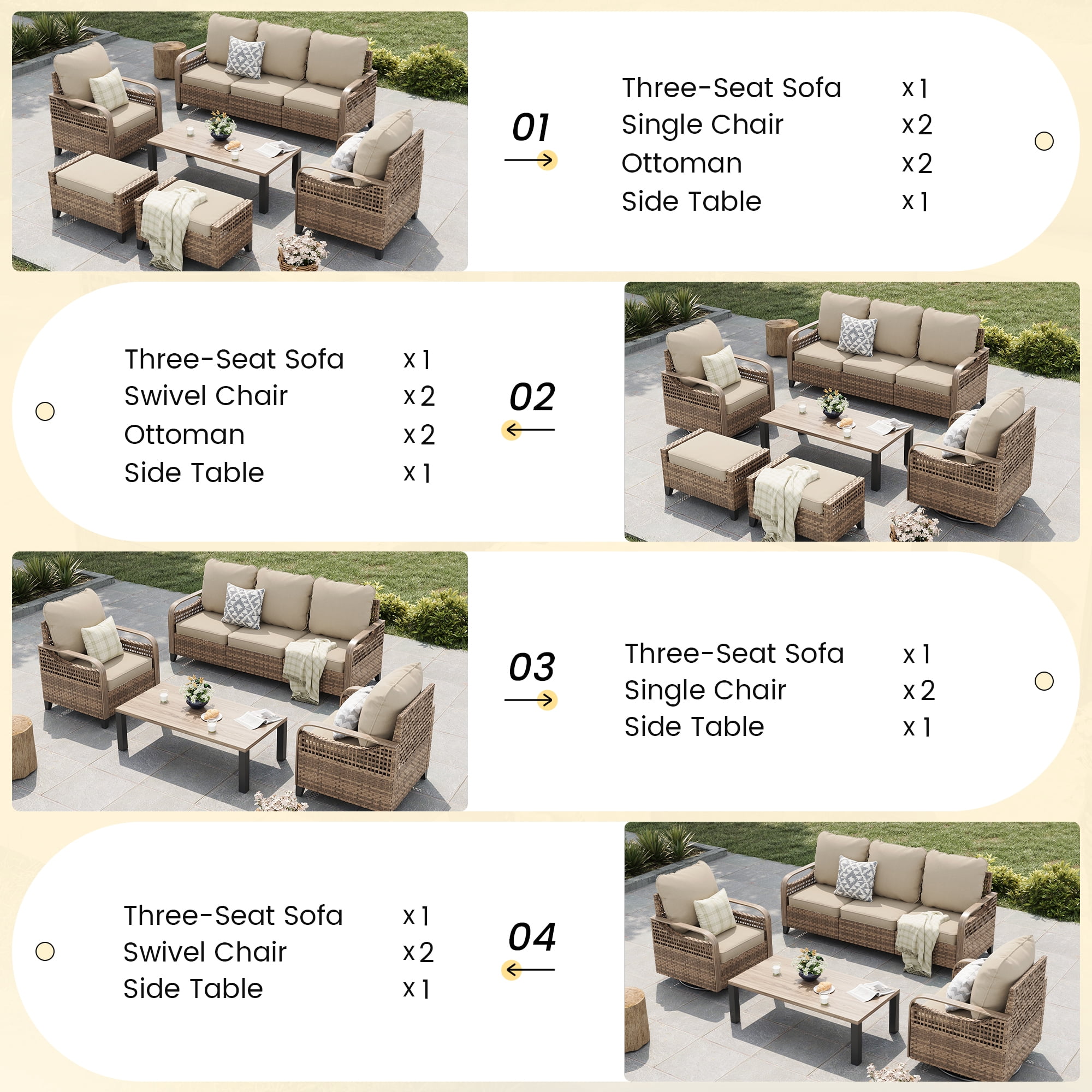ELPOSUN 5-Seat Outdoor Patio Furniture Set - Modular Wicker Sectional Sofa & Thickened Cushions for Garden, Porch, Yard, and Poolside