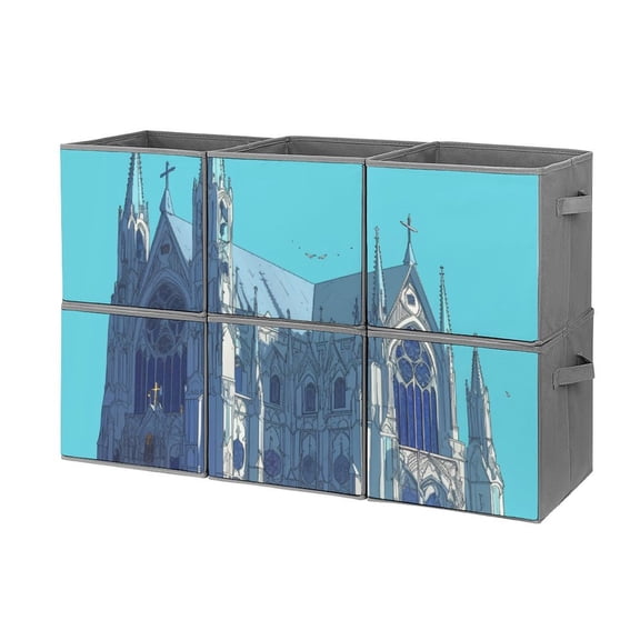 Collapsible Oxford Fabric Storage Cubes with Handles, Large Mid Foldable Oxford Cloth Bins Set of 2/6, Closet Organizers for Shelves Clothes Home Kitchen Toy - St. Patrick's Cathedral