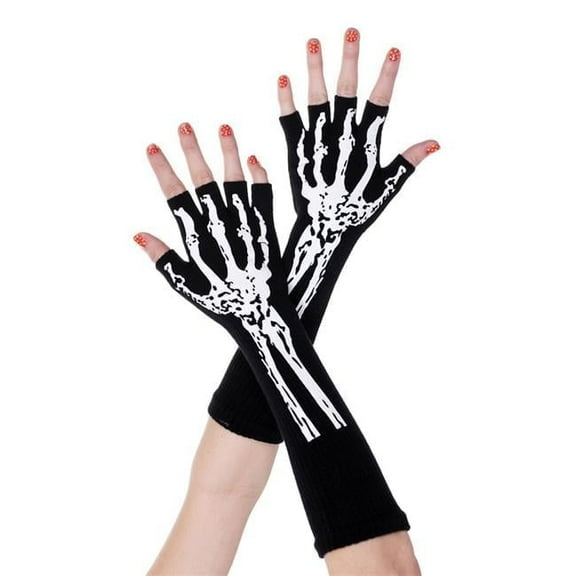 Music Legs Women's Short print skeleton gloves 453-BLACK-WHITE
