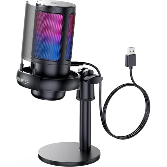 Gaming Microphone for PC: USB Mic for Podcasts Videos & Streaming - Condenser Mic with Quick Mute & Pop Filter - RGB Microphone Gift for Gamer boys - Compatible with PS4/5 & Computer & Laptop
