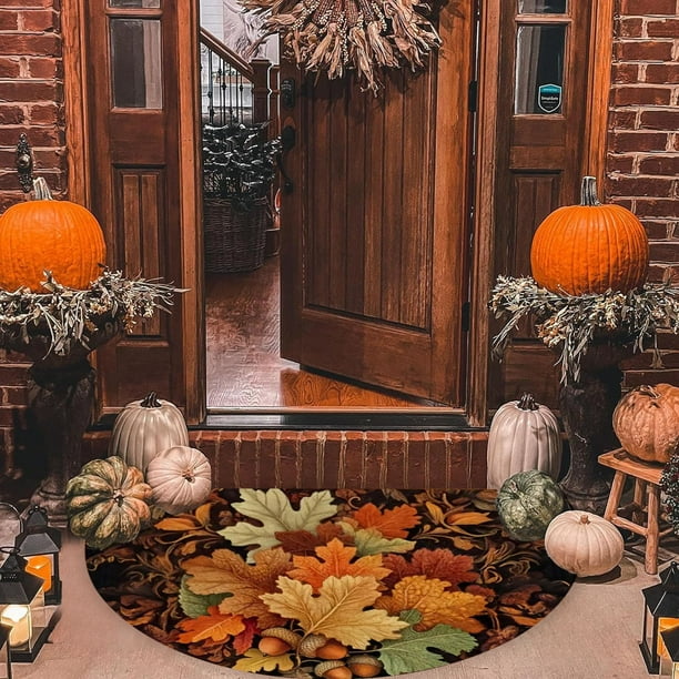 Thanksgiving Maple Leaf Pumpkin Semicircle Floor Mat Porch Entrance Door Mat