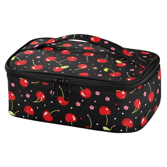 ALAZA Cherry Floral Black Lunch Box Insulated Cooler Tote Bag Reusable School Picnic Travel Office