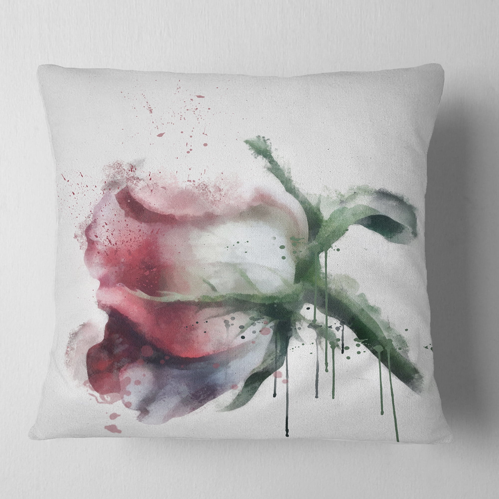 Designart Budding Pink Rose Watercolor Sketch - Flowers Throw Pillowwork - 18x18