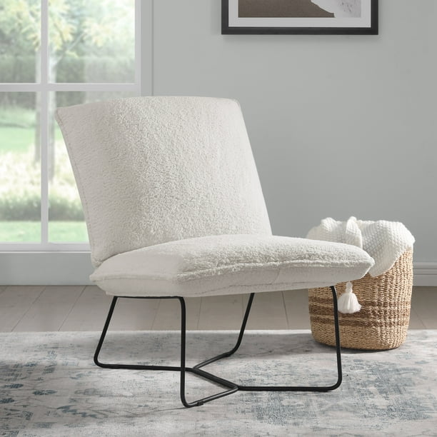 Better Homes & Gardens Pillow Lounge Chair in Faux Sherpa Cream-Colored Fabric