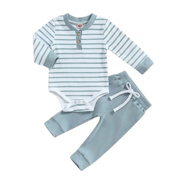 Ropa de rayas acanaladas para bebés, trajes para niños pequeños, Pelele de algodón suave de manga larga, pantalones, conjunto de 2 piezas, prendas de vestir para niños pequeños, Otoño, nuevo