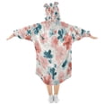 thumbnail image 2 of Wearable Blanket with Sleeves and Pocket Oversized Hooded Sweatshirt 3-14 YR Coral and Teal Floral Pattern S, 2 of 7