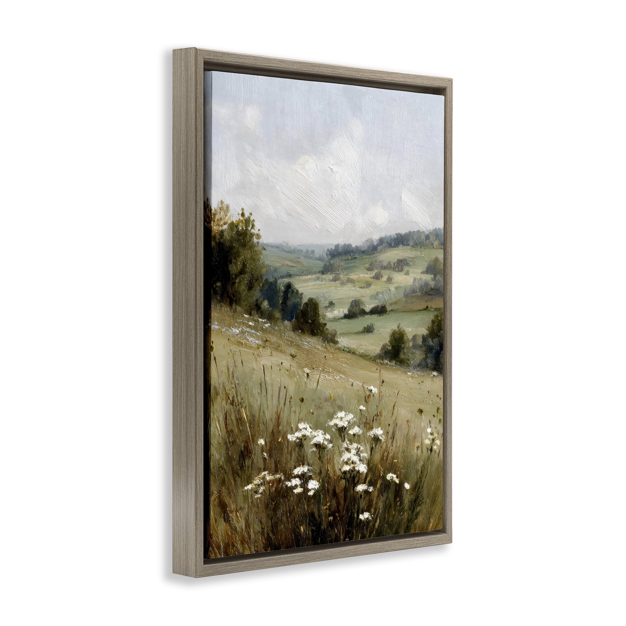Stupell Industries Hill of White Flowers Brown Framed Floater Canvas Wall Art, design by Petal Prints Design
