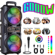 6000W Portable PA Speaker System with Dual 6.5" Subwoofers, Wired Mic & RGB Lights - for DJ, Party, Wedding, Karaoke, Home Theater