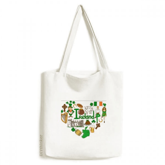 Ireland Love Heart Landscap National Flag Tote Canvas Bag Shopping Satchel Casual Handbag