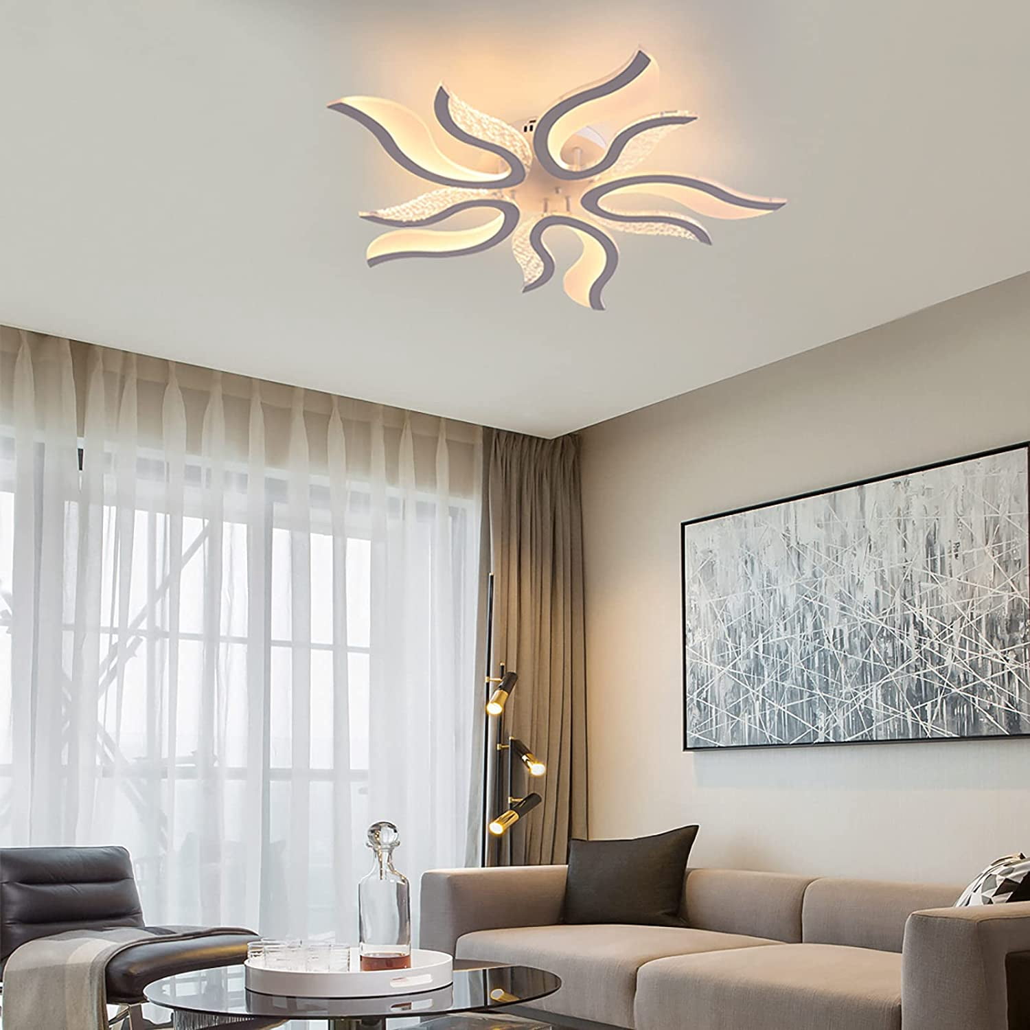 Garwarm LED Ceiling Light Dimmable 50W Modern Ceiling Lamps with Remote,Flame Shape LED Chandelier Light Fixture for Living Dining Room Bedroom Kitchen,3 Color/3000-6500K