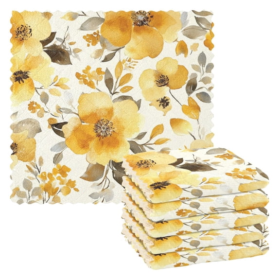 6 Pieces of Kitchen Towels 11x11Inch Kitchen Dish Cloths Kitchen Dish Towels Reuseable Cleaning Cloths Yellow Flowers